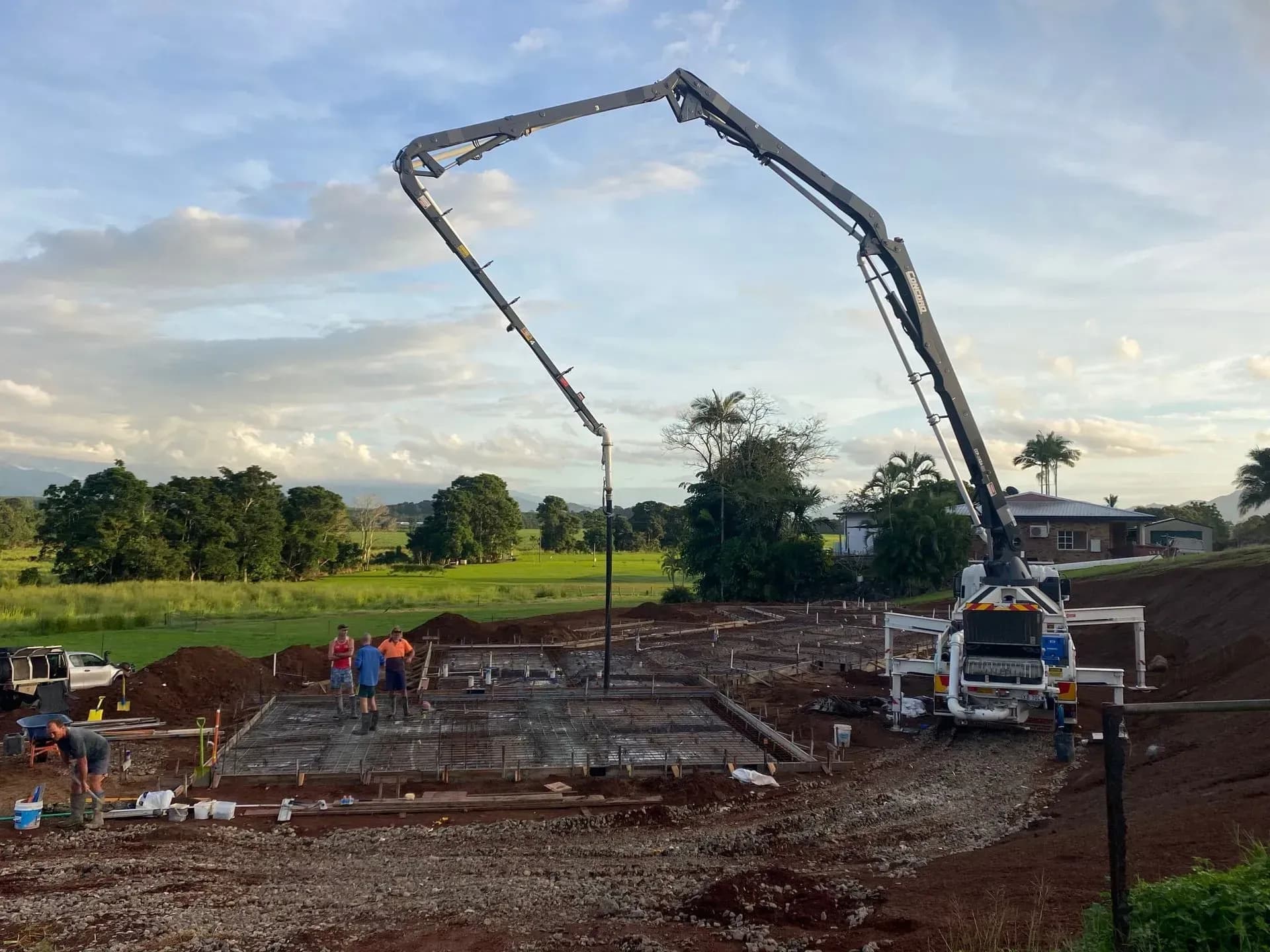 Residential concrete pumping on a house slab